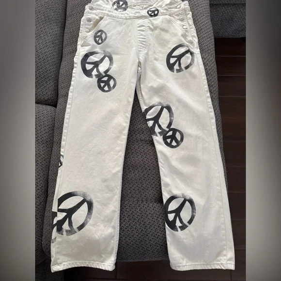 We the Free People Peace Sign Ziggy Harmony Overalls in White Medium Retail $128 - Picture 6 of 16